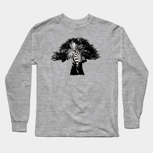 Baobab in Silhouette with Zebra Face Overlay Long Sleeve T-Shirt by scotch